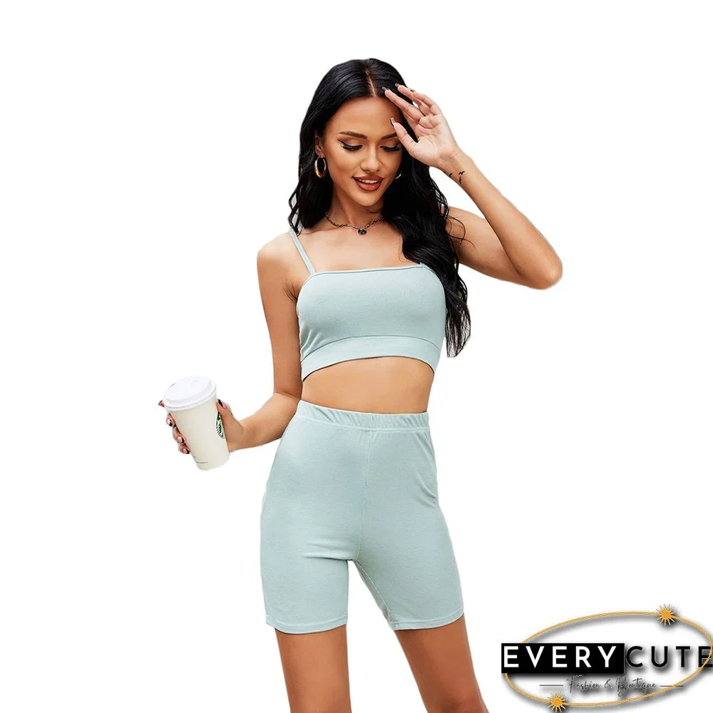 Light Green Spaghetti Straps Crop with Shorts Loungewear