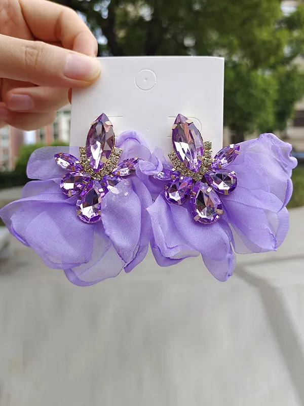 Flower Shape Drop Earrings LIGHT PURPLE-One_size