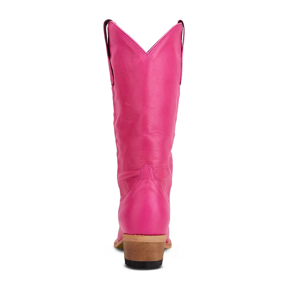 YDN Hot Pink Snip Toe Low Chunky Heel Stylish Women's Western Boots
