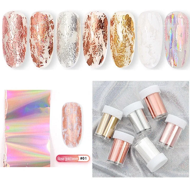 1 Roll iridescent Rose Gold Nail Foils Sticker Sparkly Sky Glitter Nail Art Transfer Stickers Paper DIY Tips Decoration