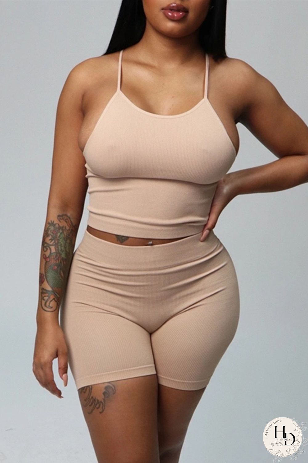 White Sexy Casual Solid Backless Spaghetti Strap Sleeveless Two Pieces