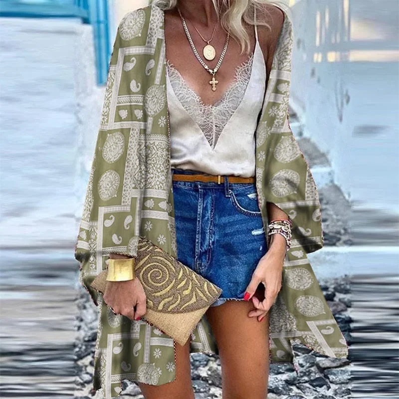 ZANZEA Women Cardigan Summer Open Front Bohemian Floral Printed Blouse Kimono Casual Loose Beach Tops Vintage Long Sleeve Blusas