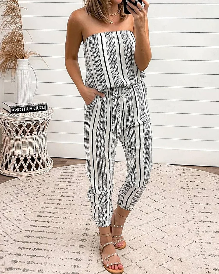 Sexy Wrapped Chest Loose Lace Jumpsuit