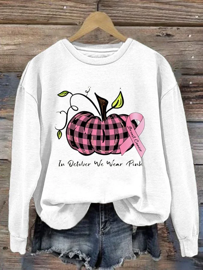 Women's In October We Wear Pink - For Breast Crew Neck Sweatshirt socialshop
