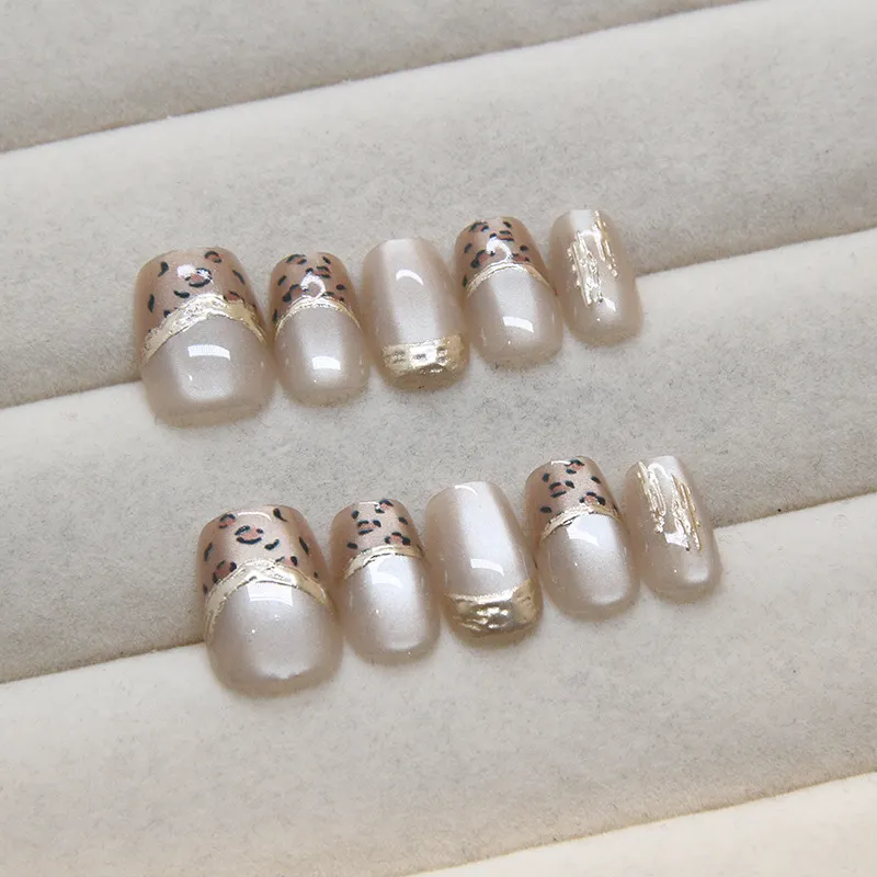 Churchf Churchf Wear Nail Piece Leopard Print Removable Beauty Nail Piece Three-Dimensional Cat Eye Simple Nail Patch Nail Chip Code