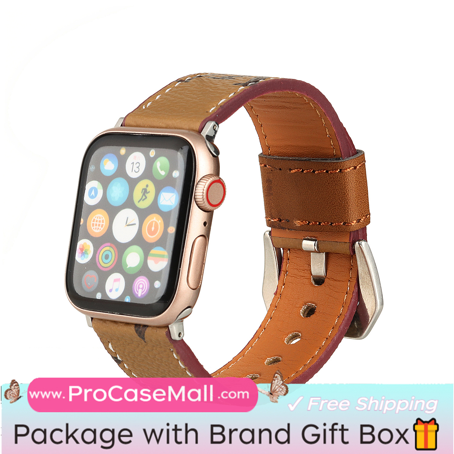 LV Genuine Leather Monogram Canvas Apple Watch Strap Checkerboard Canvas