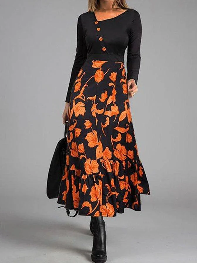 Round Neck Vintage Floral Print Dress