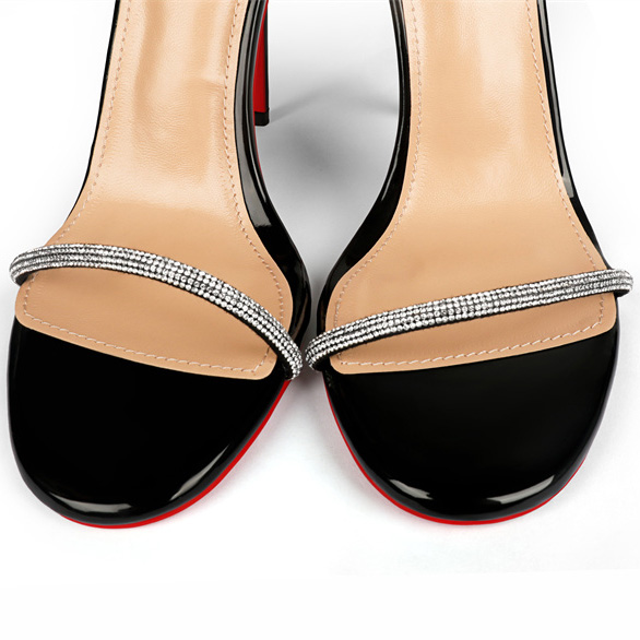 120mm Women's Red Bottom Diamonds Studded Straps Sandals High Heels Open Toe Stiletto Shoes -MERUMOTE