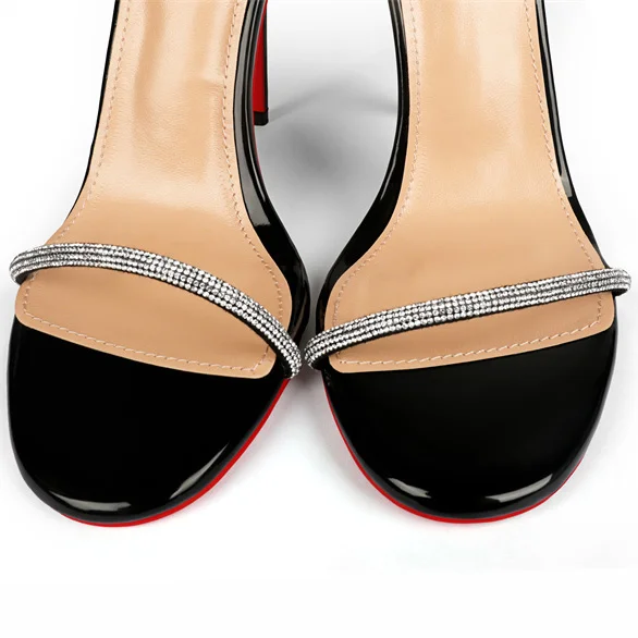 120mm Women's Red Bottom Diamonds Studded Straps Sandals High Heels Open Toe Stiletto Shoes -MERUMOTE