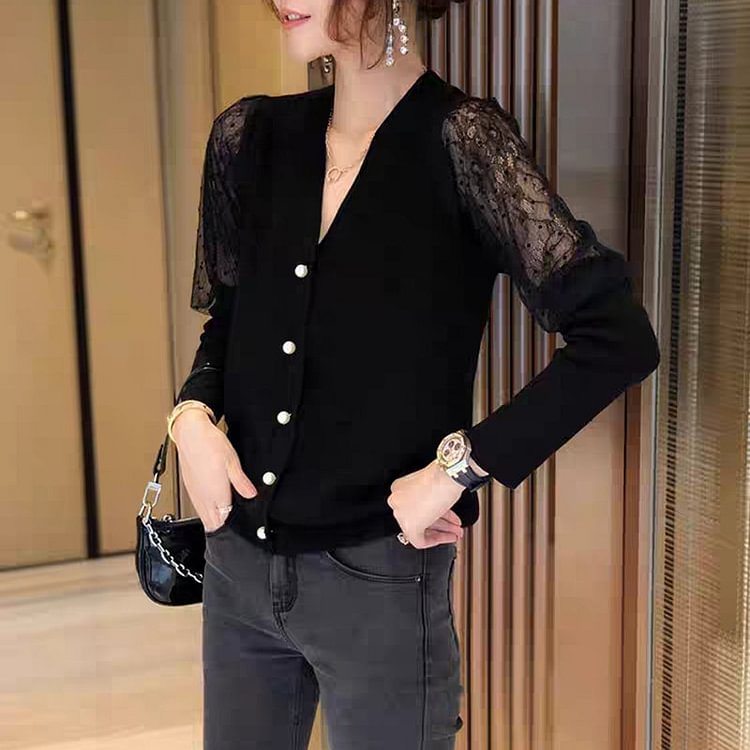 Shift Knitted Elegant Long Sleeve Shirts & Tops