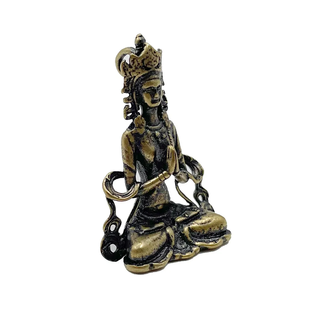 Retro Brass Meditate Zen Buddhism Household Buddha ornament Living Room Handmade Decoration Copper Statue Tea House Ornament