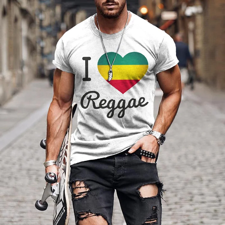 Wearshes Reggae Music Love Printed Short Sleeved T-Shirt