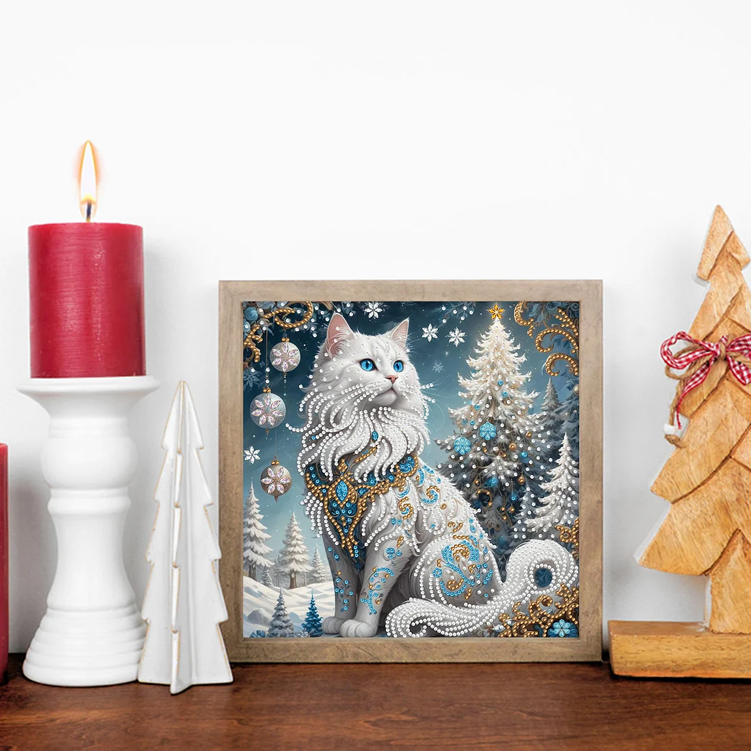 Winter Cat - Partial Special Shaped Drill Diamond Painting Kits (Canvas|30*30cm)
