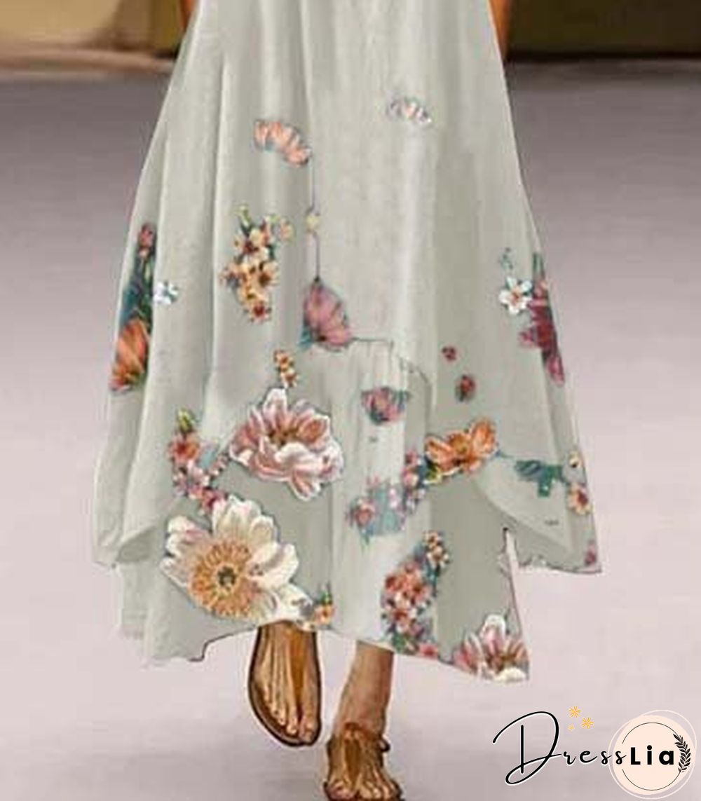 Women's Summer Casual A-Line V-Neck 3/4 Sleeve White Maxi Dresses