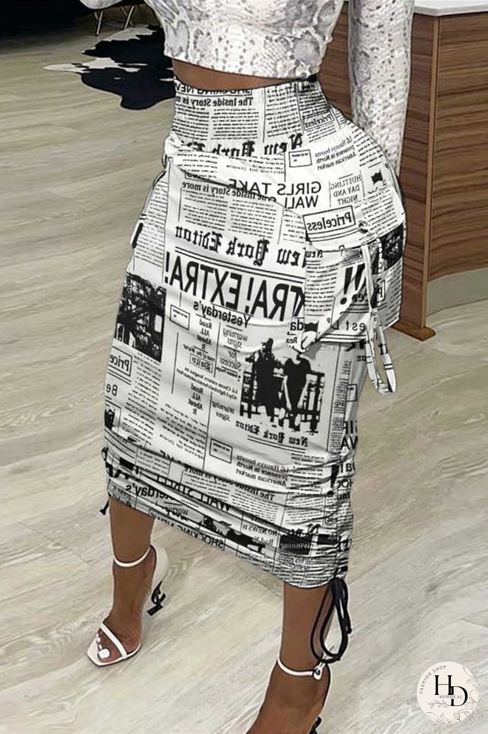 Black White Fashion Casual Print Basic Regular High Waist Conventional Full Print Bottoms