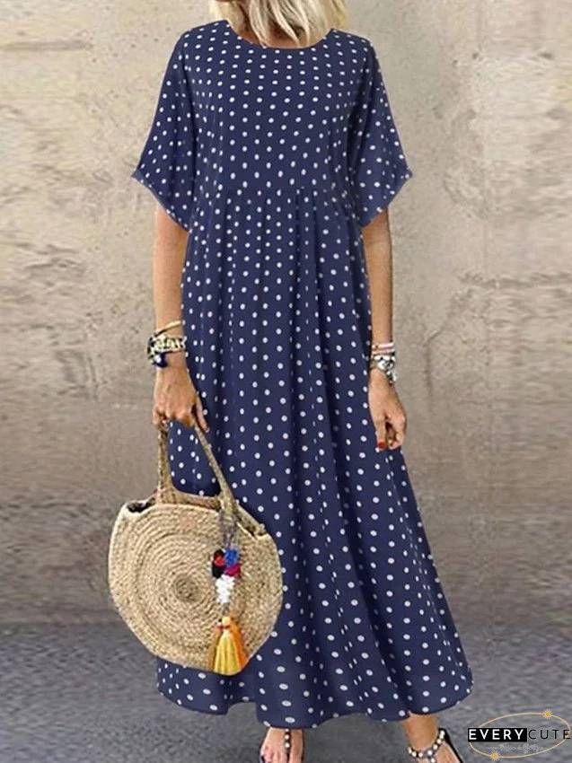 Casual Dress Swing Dress Polka√Ç¬†Dot√Ç¬†Dress Long Dress Maxi Dress Green Blue Yellow Short Sleeve Polka Dot Print Spring Summer Crew Neck Basic Daily Weekend Loose Fit L XL XXL 3XL 4XL 5XL for Women