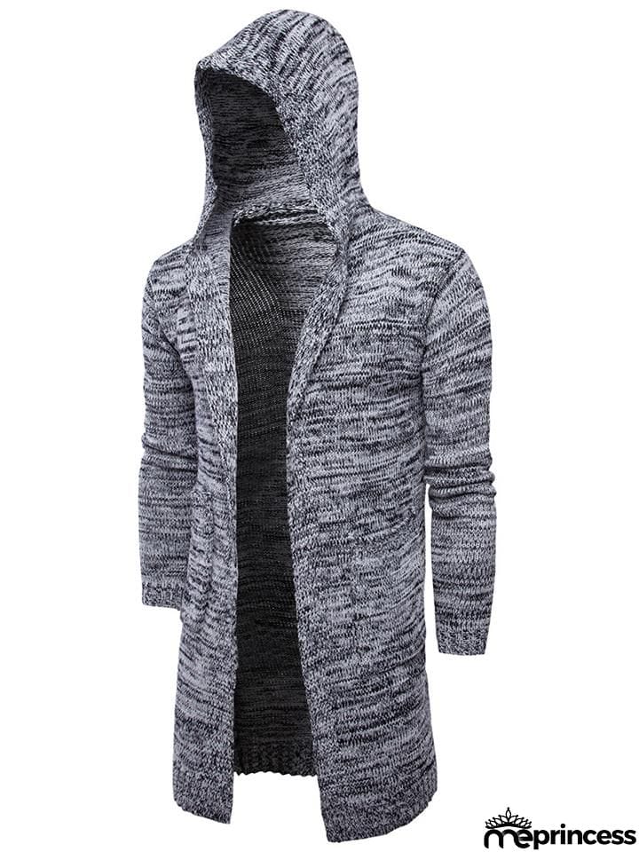 Men's Knitted Long Sleeve Hooded Cardigan