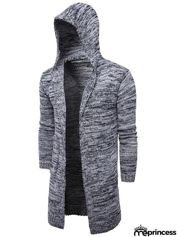 Men's Knitted Long Sleeve Hooded Cardigan