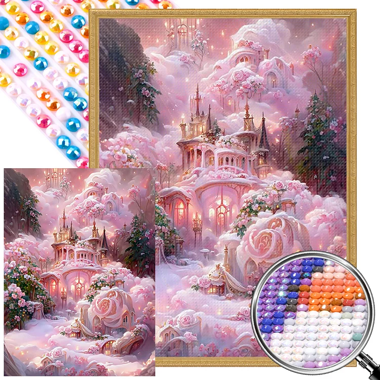 Partial AB Drill - Full Round Diamond Painting - Pink Rose World 40*55CM