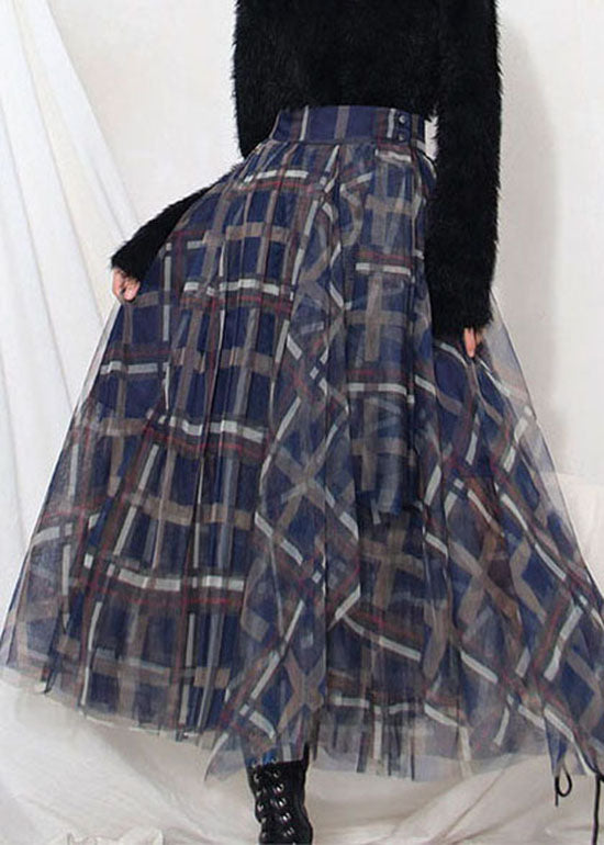 VCSHOES Blue Plaid Patchwork Tulle cirlce Skirt Spring