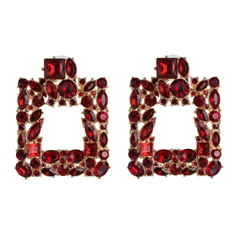 Dvacaman New Designs Crystal Square Drop Earrings for Women 2019 Fashion Rhinestone Statement Earrings Dangle Wedding Jewelry