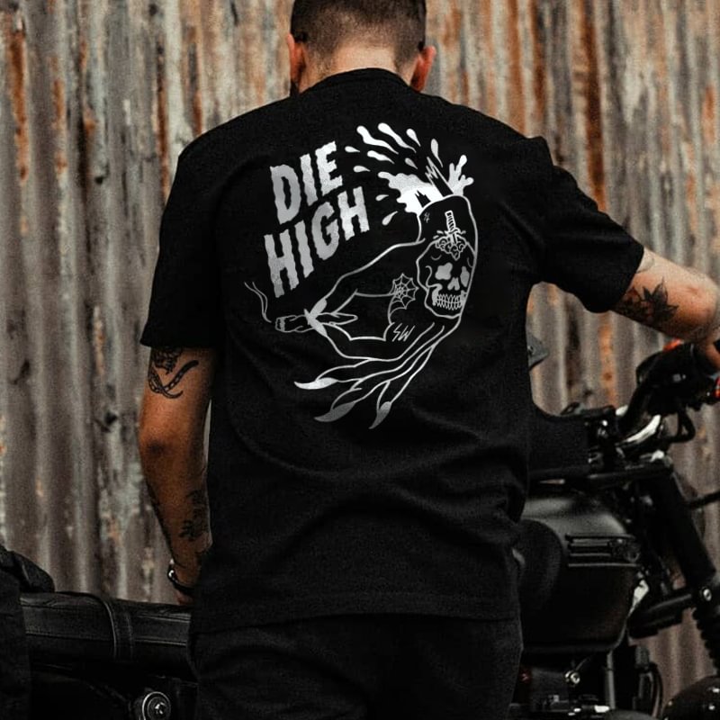 UPRANDY Die high skull print designer basic t-shirt -  UPRANDY