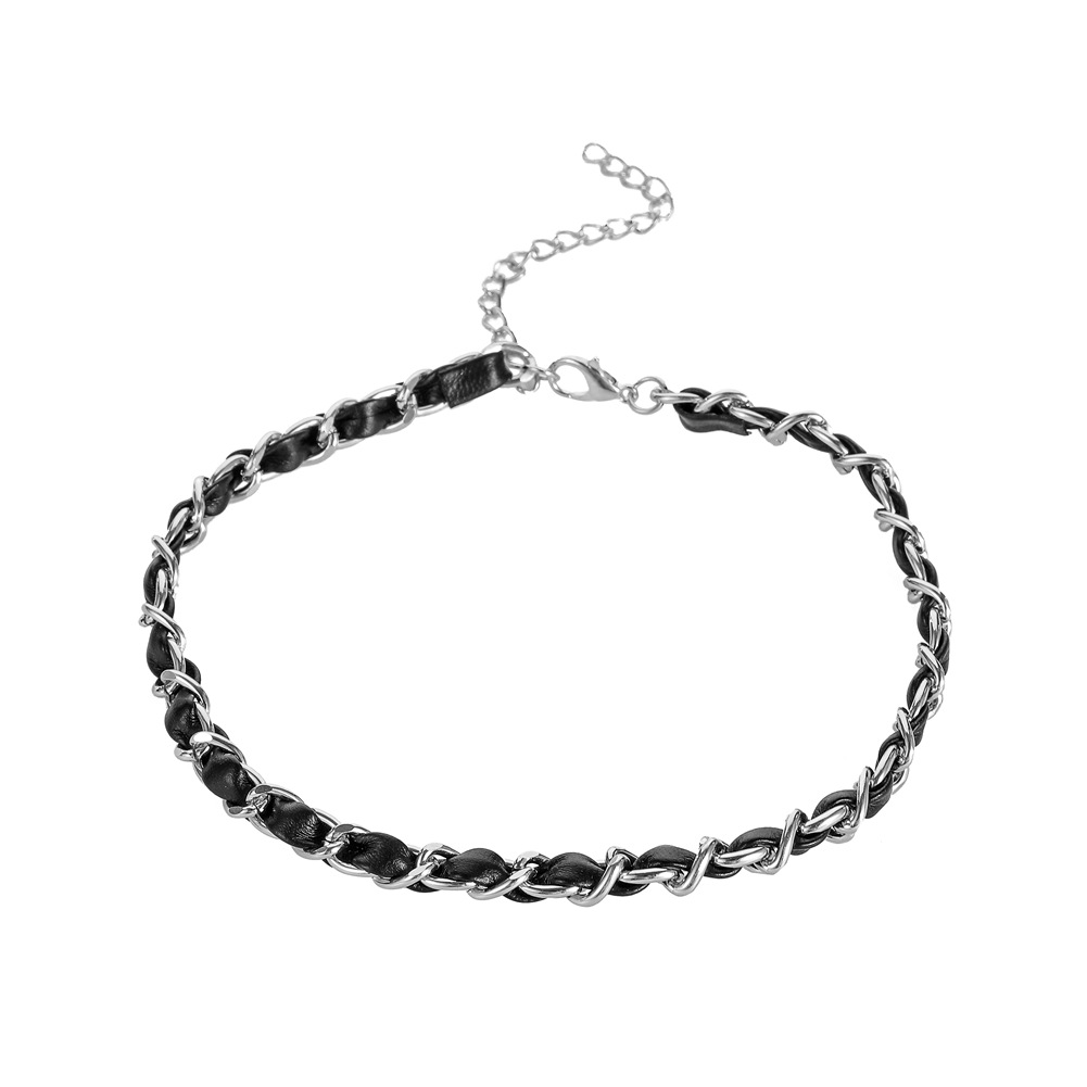 

Fashion Pu Woven Chain Necklace Punk Women Hip Hop Streetwear Mini Choker, Silver, 501 Original