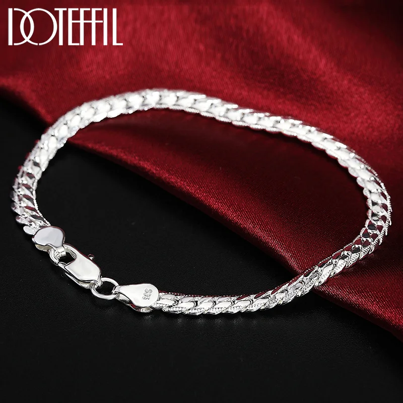 DOTEFFIL 925 Sterling Silver 6mm Side Chain Bracelet For Women Jewelry