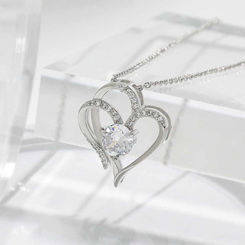Mature Women Zircon Double Love Necklace With Rhinestones