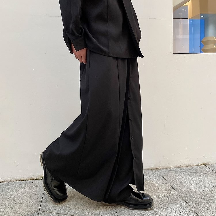 Dawfashion-Yamamoto Dark Niche Design Buttoned Wide-leg Pants-Yamamoto Diablo Clothing