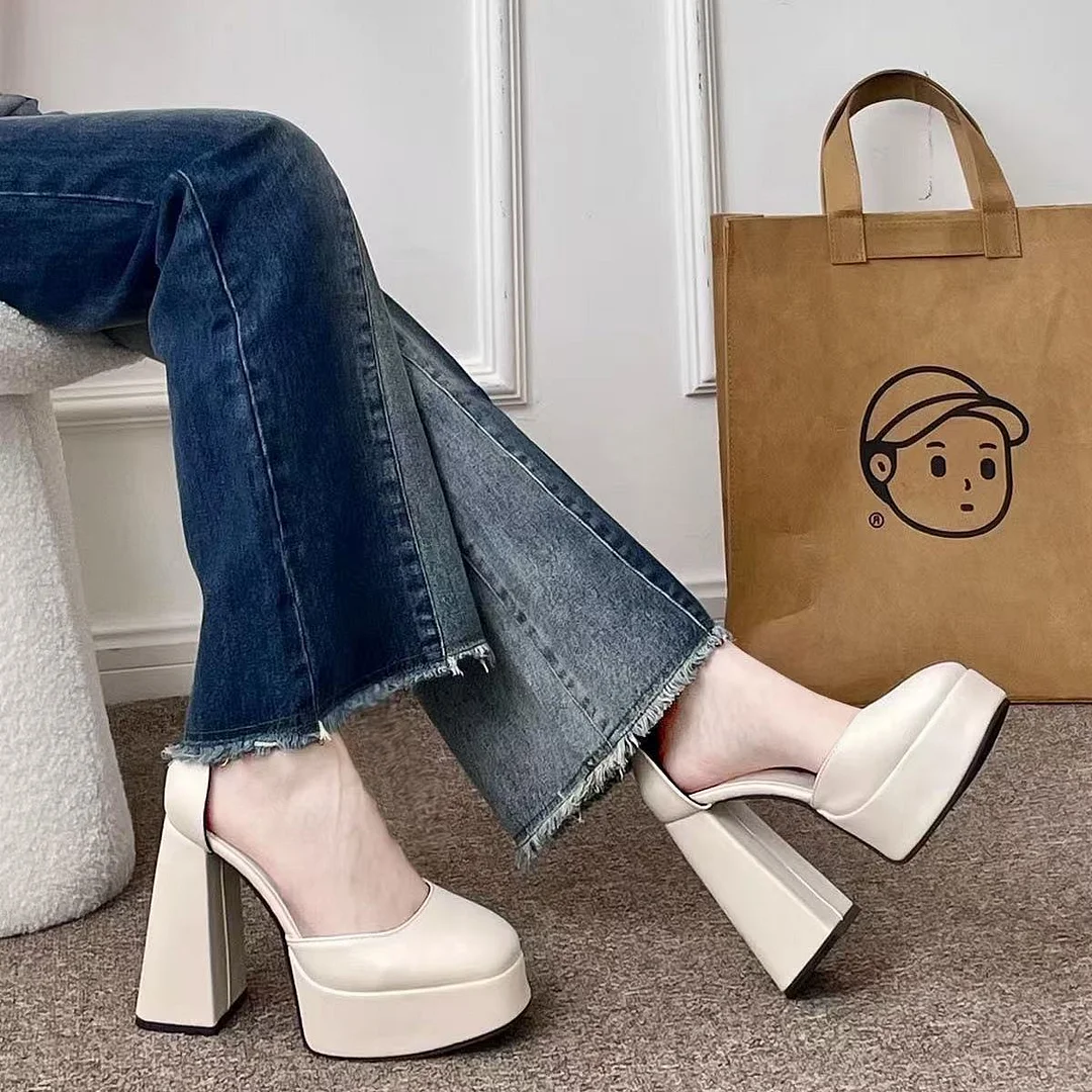 Breakj Breakj Heel Barbie Shoes Pine Cream Sole Coarse Heel Fairy White Mary Treasure Shoes Small 12Cm Wedding Artifact Wedding Shoes