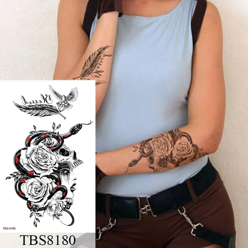 Waterproof Temporary Tattoo Sticker Flower Peony Rose Sketches Flash Tattoos Black Henna Body Art Arm Fake Tatoo Women Men
