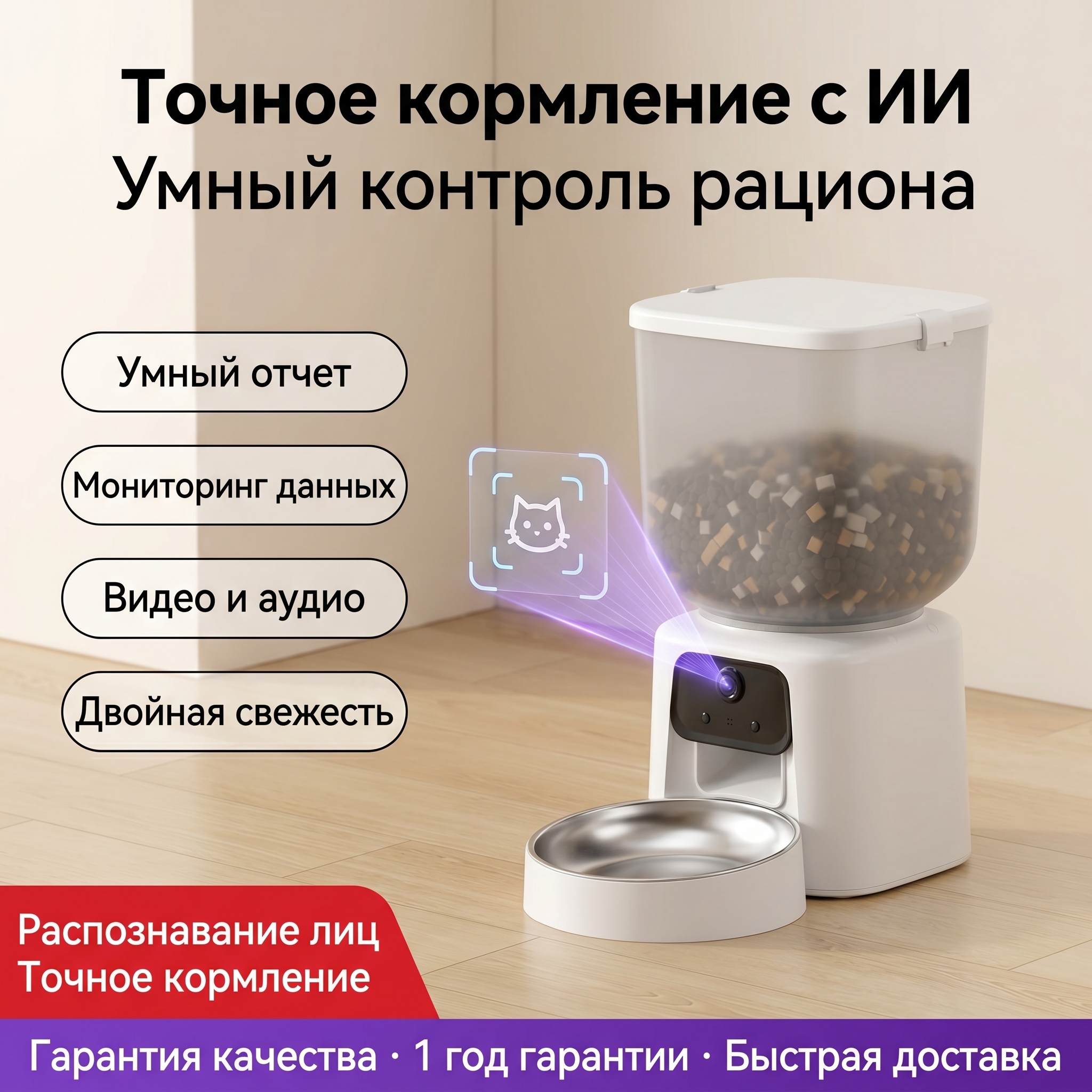 GOPET&reg;Автоматическая кормушка для домашних животных: умный диспенсер для кошек и собак &mdash; кормление по расписанию и с контролем порций