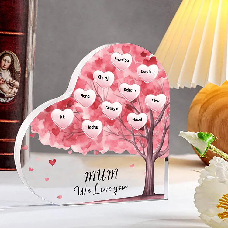Personalised Text Acrylic Heart Keepsake Custom 1–12 Names Pink Purple Tree Ornaments Gifts for Grandma/Mother