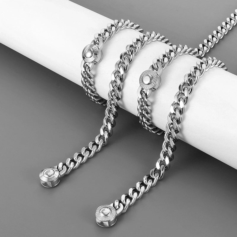 Titanium Steel 18K Gold Plated Hip-Hop Inlay Geometric Rhinestones Bracelets Necklace