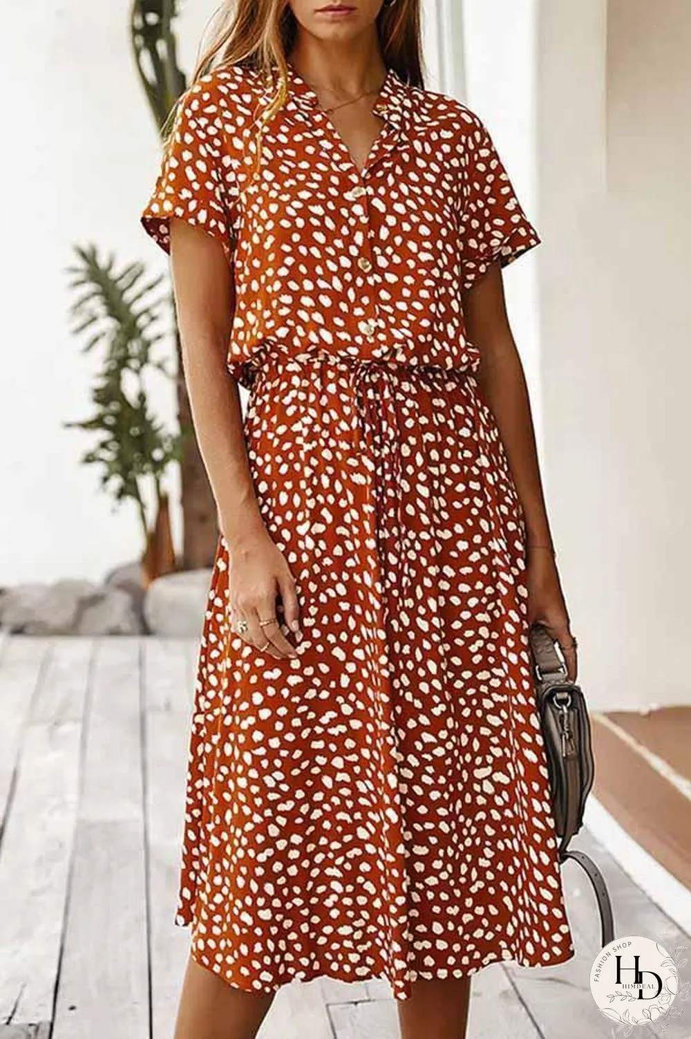 Polka Dot Short Sleeve Midi Dress (2 Colors) P14123