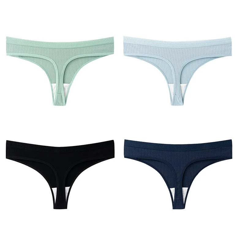 Sexy Panties Women's Underwear Thong lingerie Soft Cotton Intimate Underpants 4Pcs/Set Female G-String Solid Color Underwear