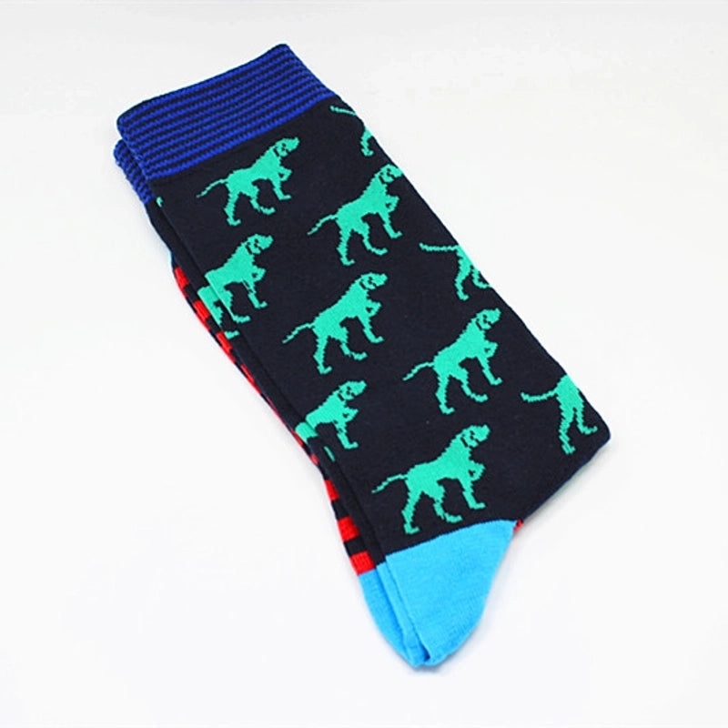 Men’s Cartoon Style Color Block Cotton Crew Socks A Pair
