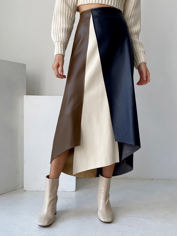 Vintage Multi-colored A-Line Leather Skirt