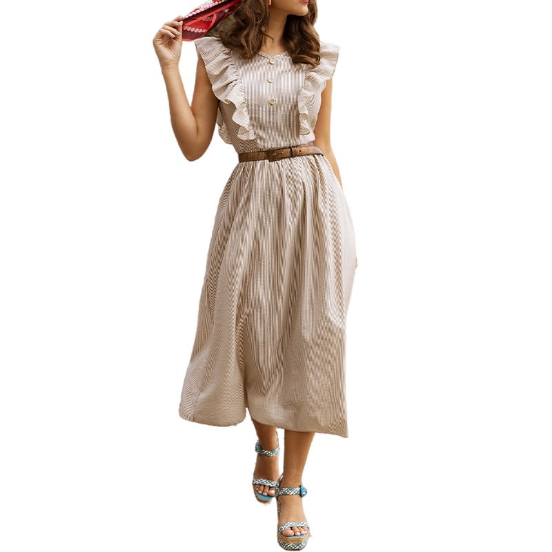 French Flounce Collar Bohemian Style Loose Holiday Temperament Skirt | EGEMISS