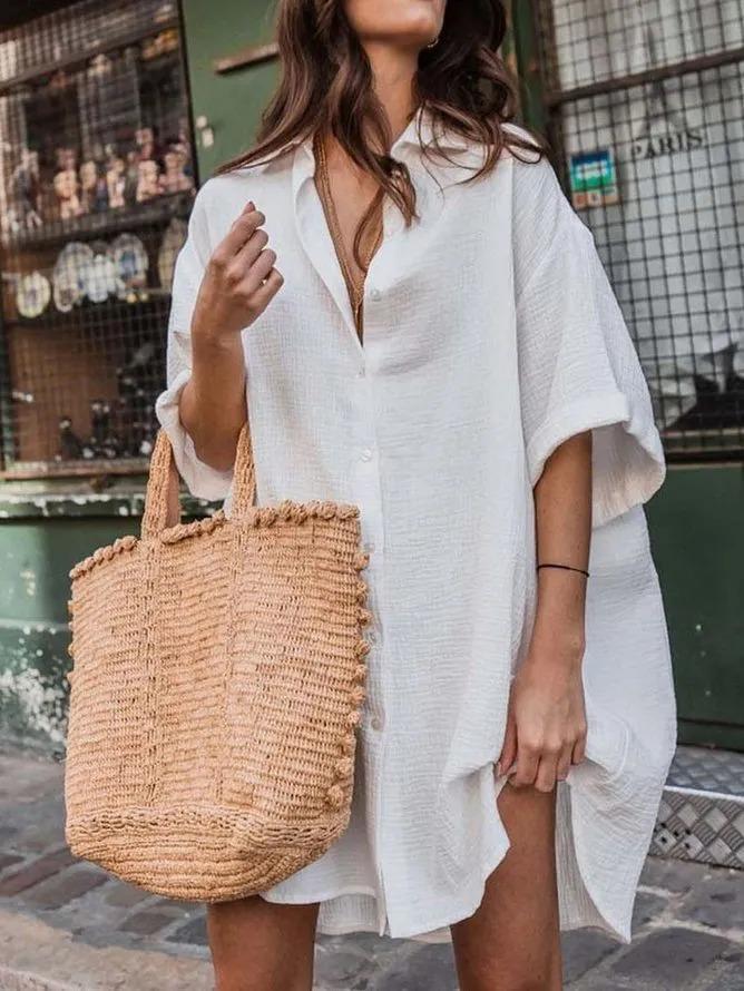 White Shift Long Sleeve Dresses