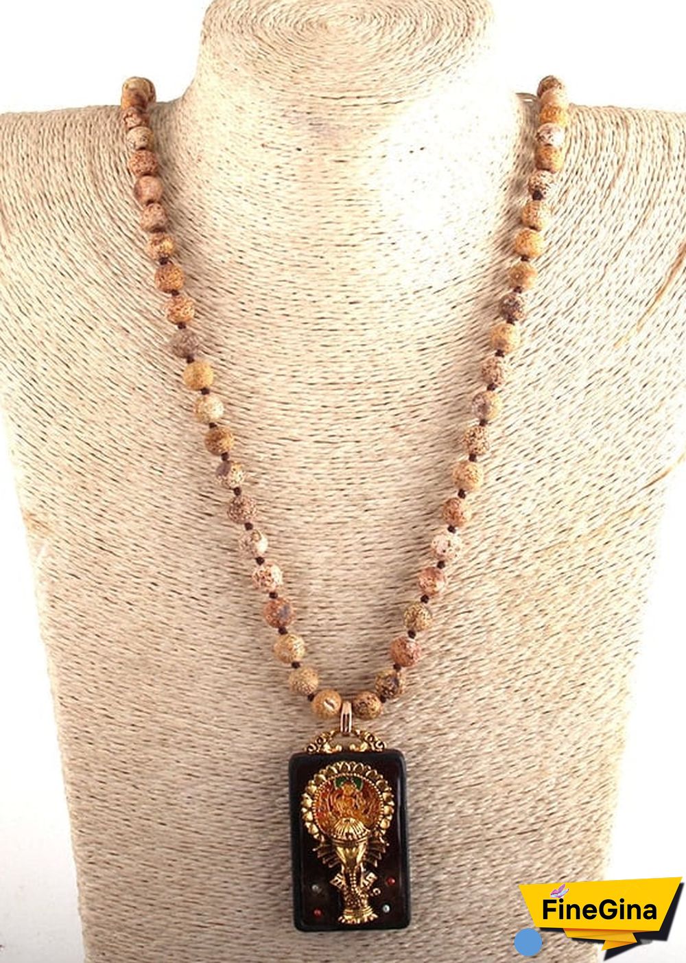 Boho Necklace, RH Precious Lava Stone, Ganesha Buddha