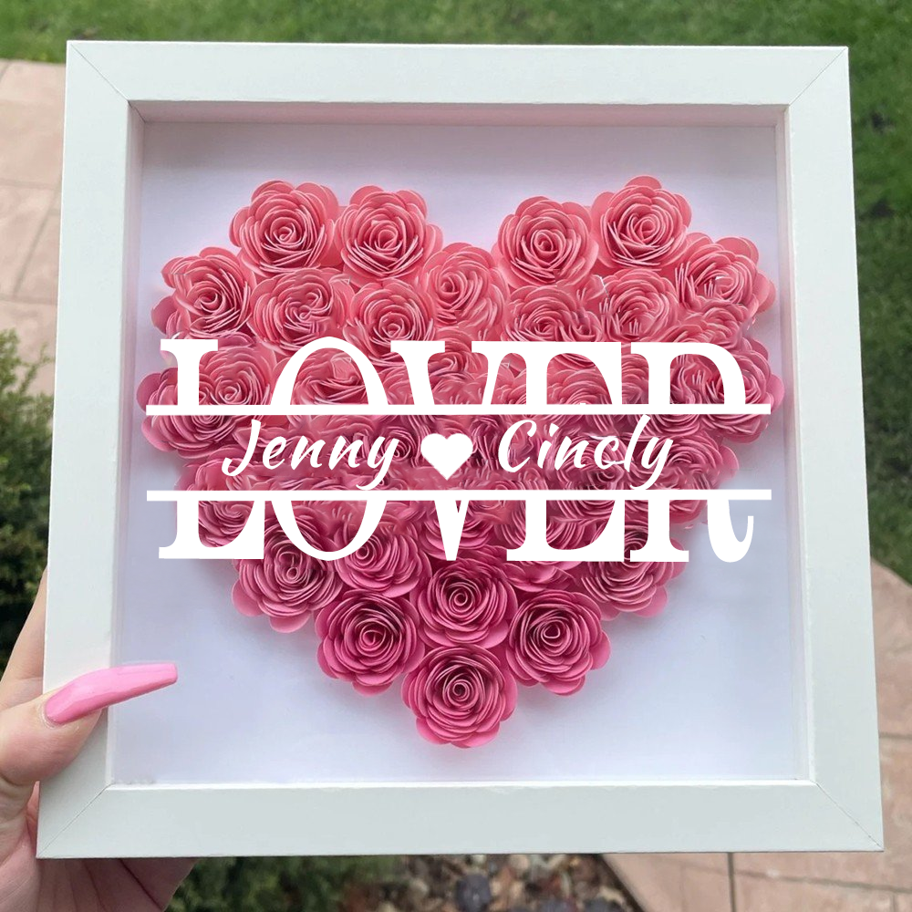 Heart Shaped Monogram Valentine's Day Gifts Flower Shadow Box
