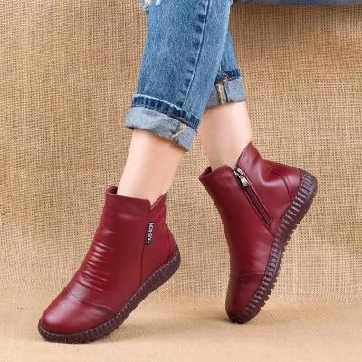 New 2021 Autumn Fashion Women Genuine Leather Boots Handmade Vintage Flat Ankle Botines Shoes Woman Winter botas 1108