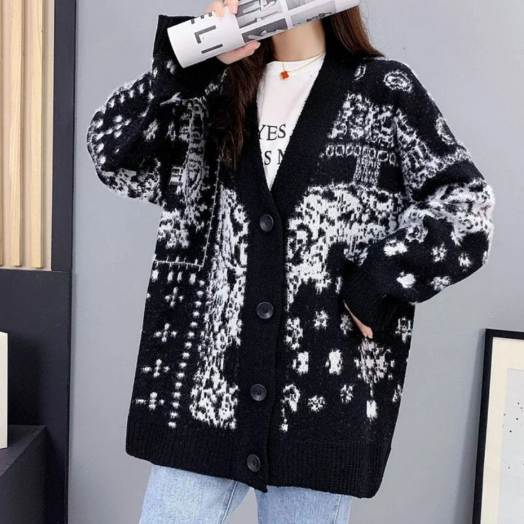 Long Sleeve Shift Abstract Casual Sweater QueenFunky