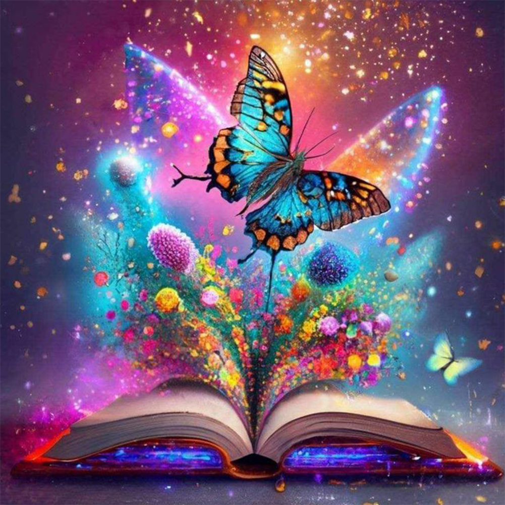 Butterfly On The Book 30*30cm(canvas) full round drill diamond painting