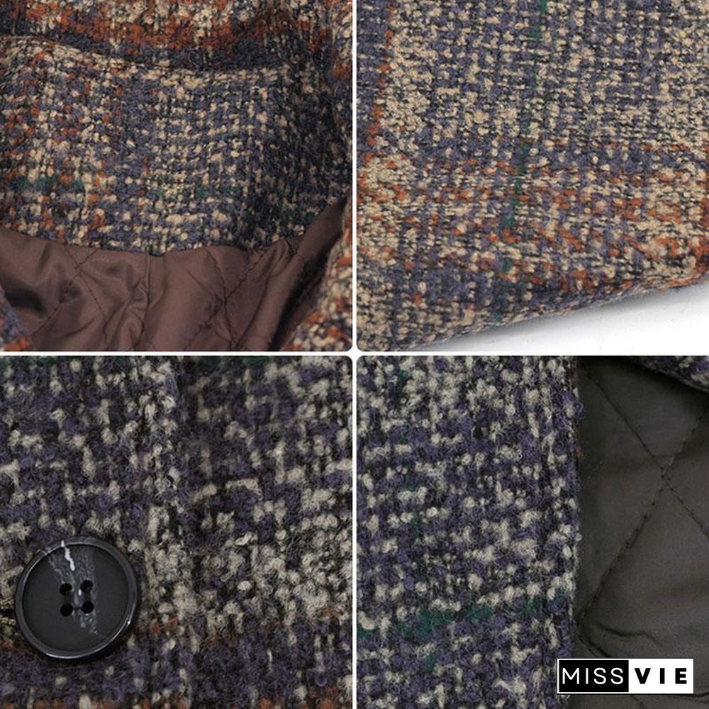 Plaid Button Loose Winter Coat
