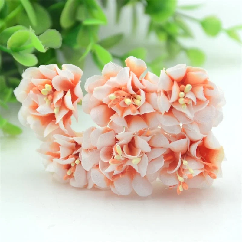 6pcs Mini  Artificial Silk Rose Bouquet Flower Stamen Wedding  Box Decoration Stamen Cheap Scrapbooking Fake Flower
