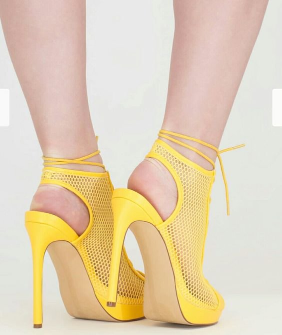 Yellow Mesh Hollow out Slingback Lace up Summer Boots Platform