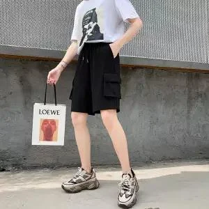 Plus Size Shorts Women Cargo Short Pants Summer Sport Hot Shorts Belted Casual Loose High Waist Hip Hop Shorts With Pockets